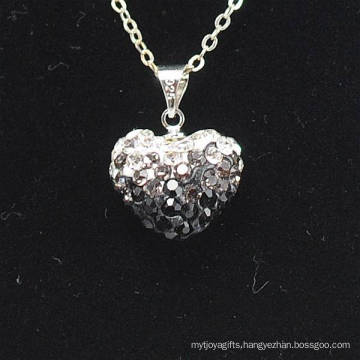 fashion Shamballa Necklace Wholesale Heart Shape New Arrival Gradient Color Crystal Clay Shamballa With Silver Chains Necklace